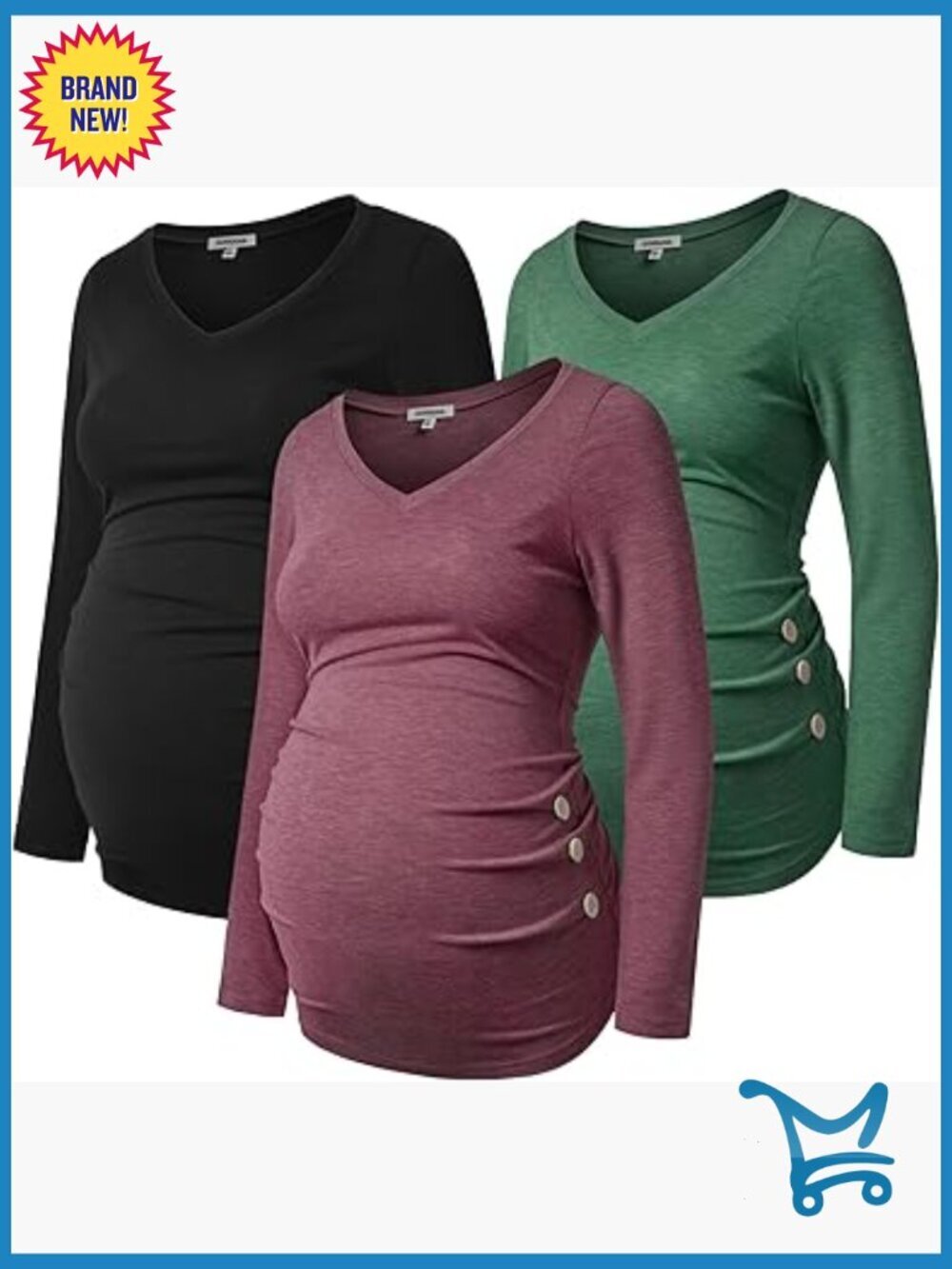 Maternity Long Sleeve Ruch Side Button Tunic Top